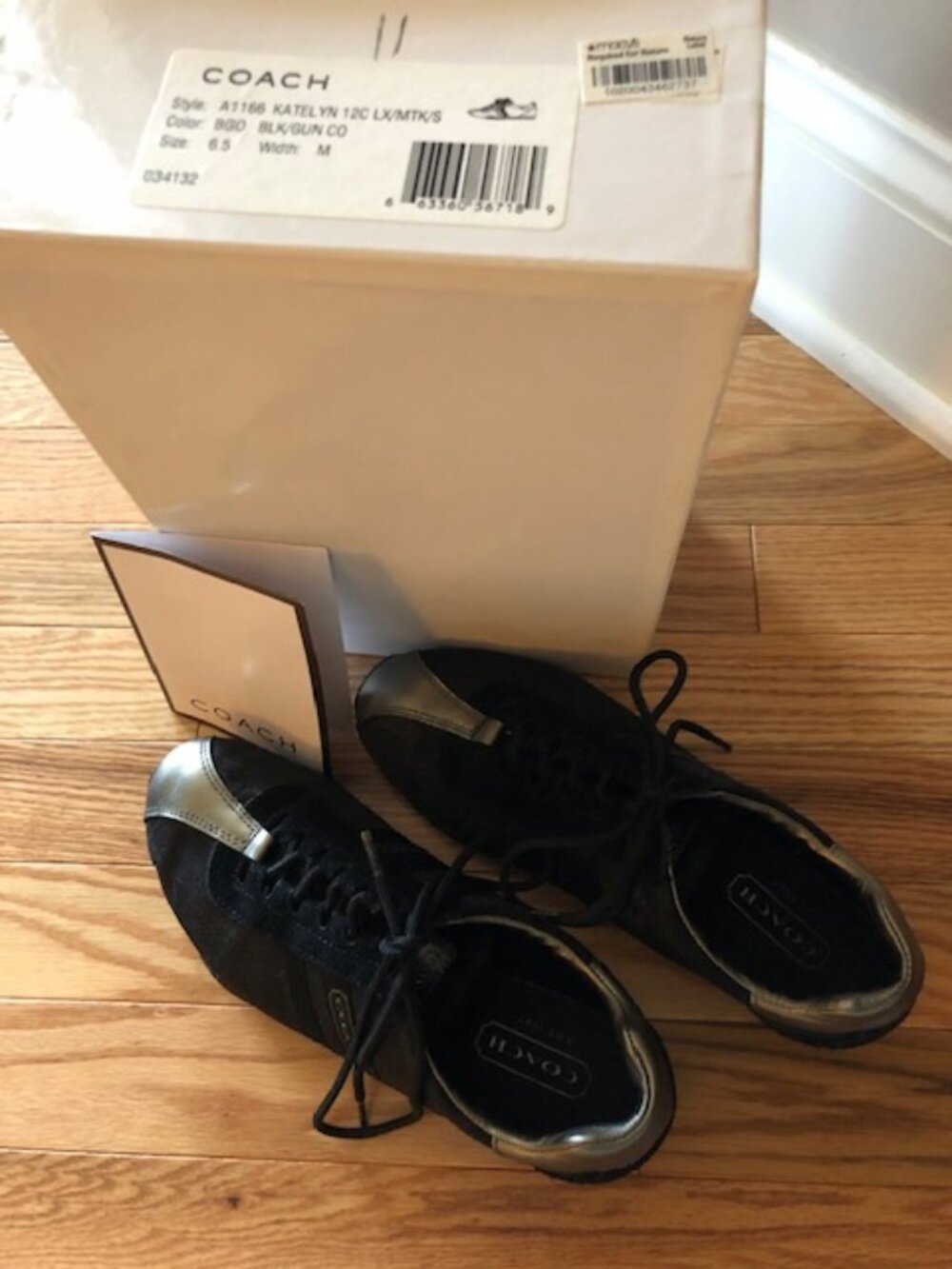 COACH Shoes Sneakers Tennis KATELYN Lace Black Gunmetal shimmer Signature C 6.5